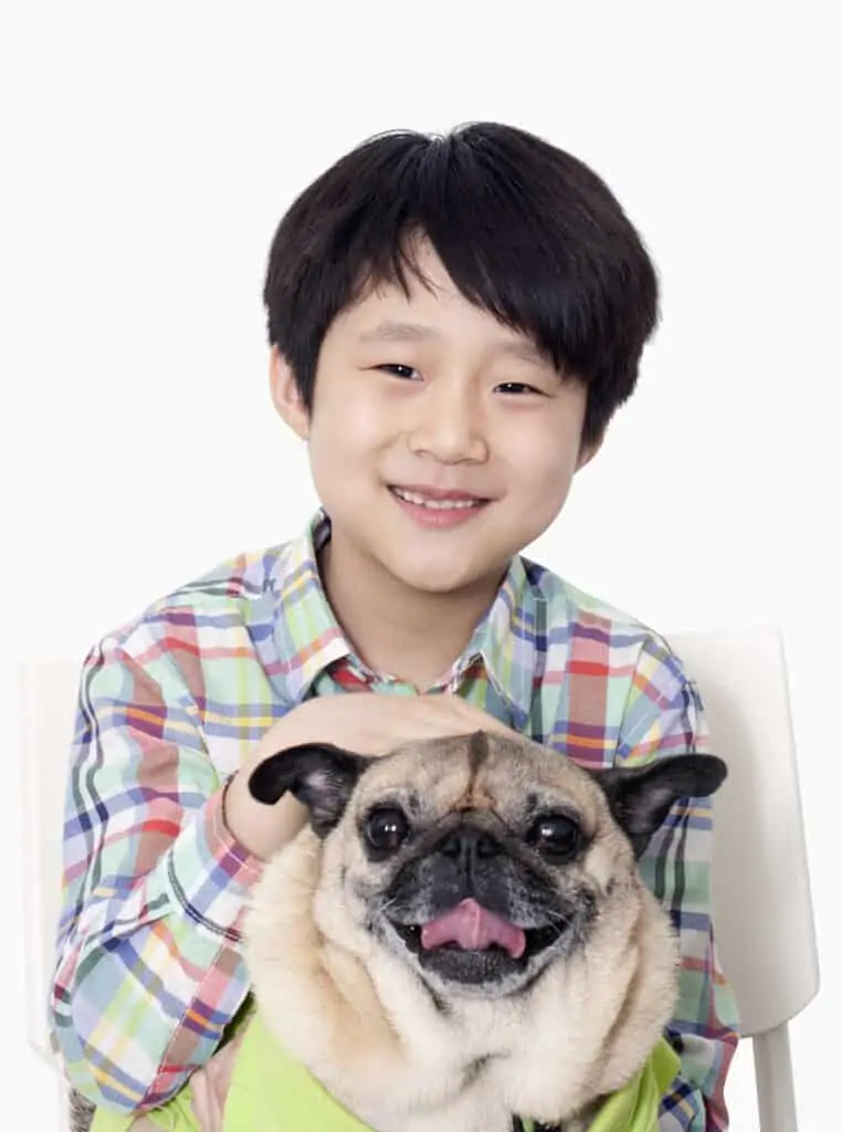 boy with pug puppy
