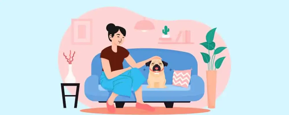 Woman petting her pug