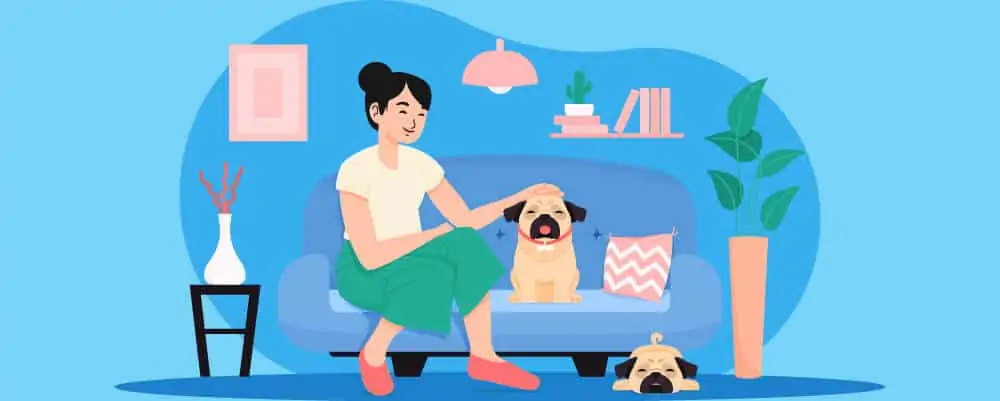 Woman petting her dog