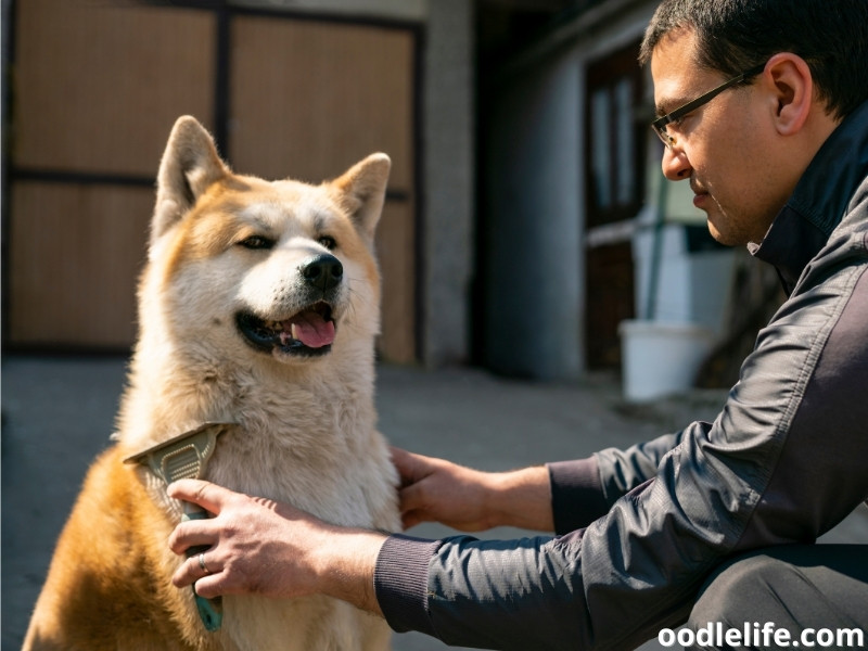 brushing Akita