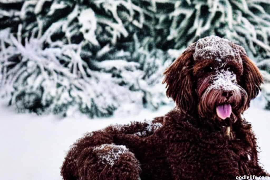 red labradoodle in snow