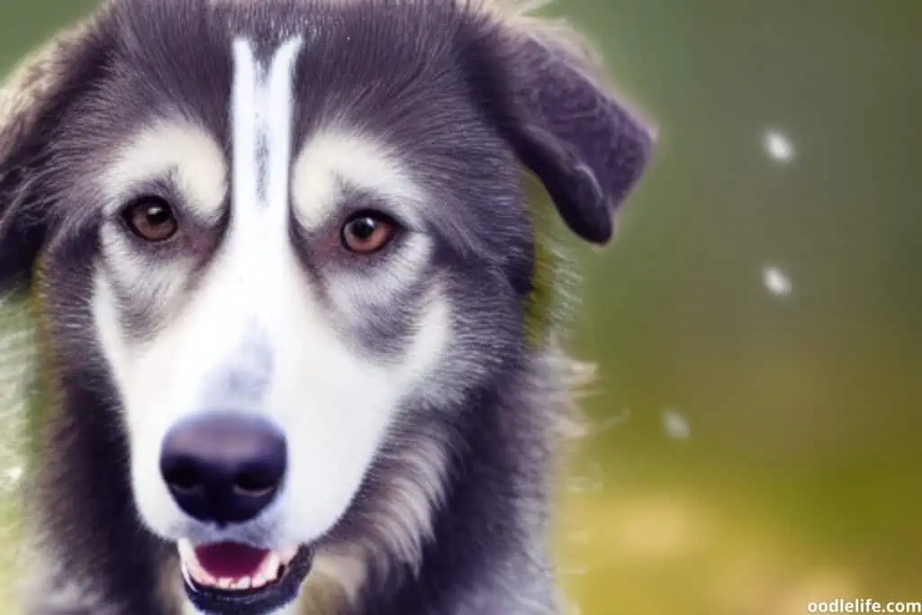 husky poodle mix close up