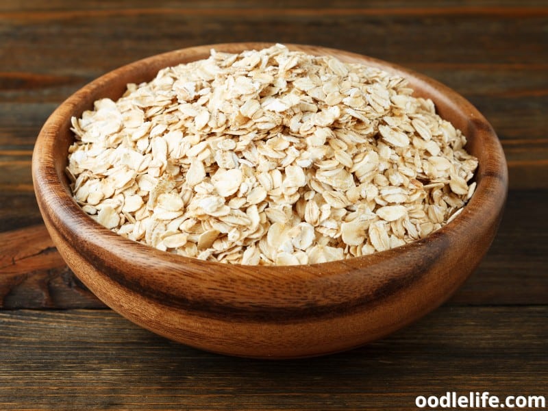 rolled oats in a wooden bowl