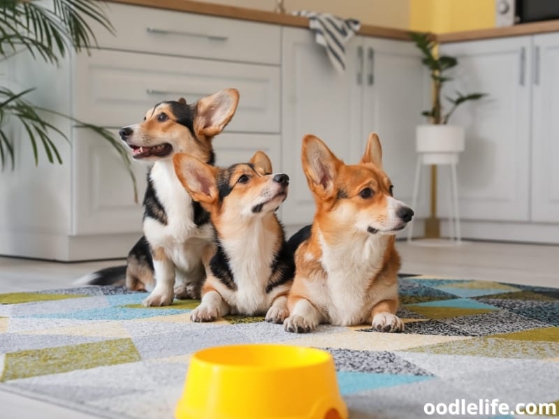 Corgis wait for food