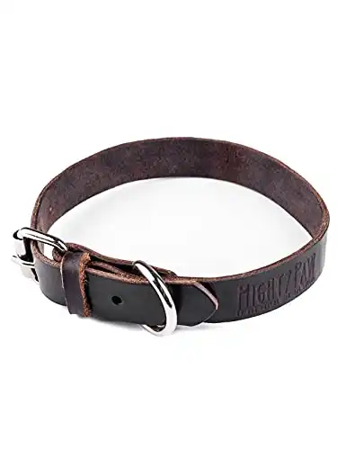 Mighty Paw Leather Dog Collar | Distressed Real Genuine Leather and a Strong Metal Buckle. Super Soft for Ultimate Comfort. Modern Designer Look for Small, Medium, Large and XL Pets (Brown)