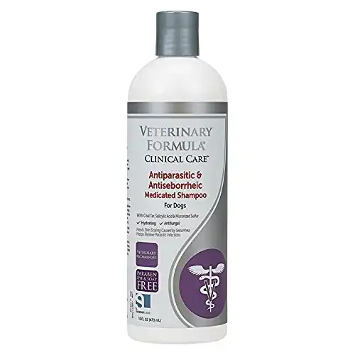 Veterinary Formula Clinical Care Antiparasitic & Antiseborrheic Medicated Dog Shampoo, 16 oz – Paraben, Dye, Soap Free – Hydrating and Antifungal Shampoo for Dogs, White