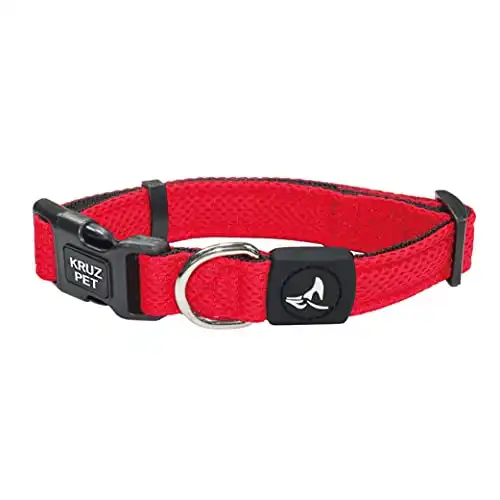 KRUZ PET KZA102-14XS Mesh Dog Collar for Small, Medium, Large Dogs, Adjustable Neck Collar, Soft, Lightweight, Breathable, Comfort Fit - Red - X-Small
