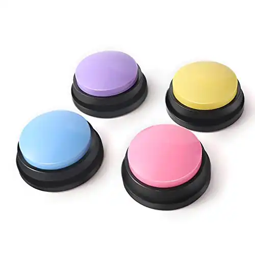 Voice Recording Button, Dog Buttons for Communication Pet Training Buzzer, 20 Second Record & Playback, Funny Gift for Study Office Home 4 Packs (Blue+Pink+Yellow+Purple)