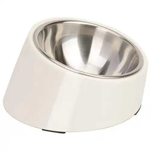 Super Design Mess Free 15° Slope Bowl for Dogs and Cats, Tilted Angle Bulldog Bowl Pet Feeder, Non-Skid & Non-Spill, Easier to Reach Food M/1.5 Cup Cream White