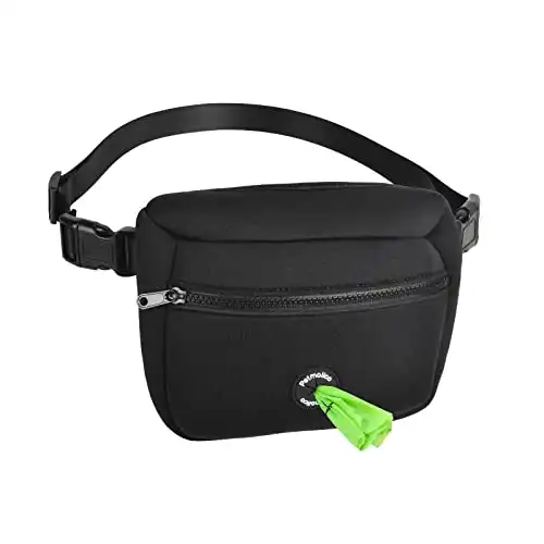 Petmolico Neoprene Dog Treat Pouch, Auto Closed Dog Training Pouch Fanny Pack Wasit Bag with Dog Poop Bag Dispenser for Hands-Free Dog Walking, Black