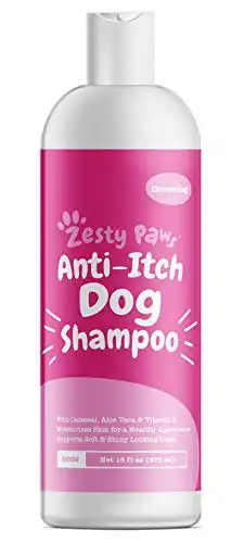Zesty Paws Dog Shampoo with Oatmeal & Aloe Vera - Natural Grooming Pet Wash for Itchy & Sensitive Skin + Dandruff & Coat Odors - Gentle Anti Itch Formula - Vanilla Bean Scent - 16 OZ