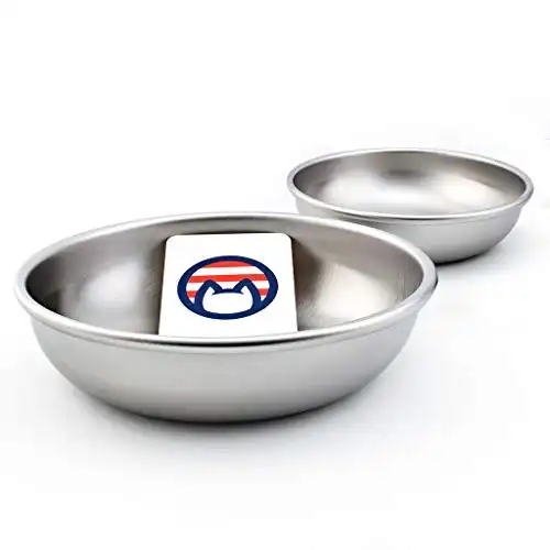 Americat Company Stainless Steel Cat Bowls – Made in The USA from U.S. Materials – Prevent Whisker Fatigue – Dishes for Cat Food and Water (Set of 2)