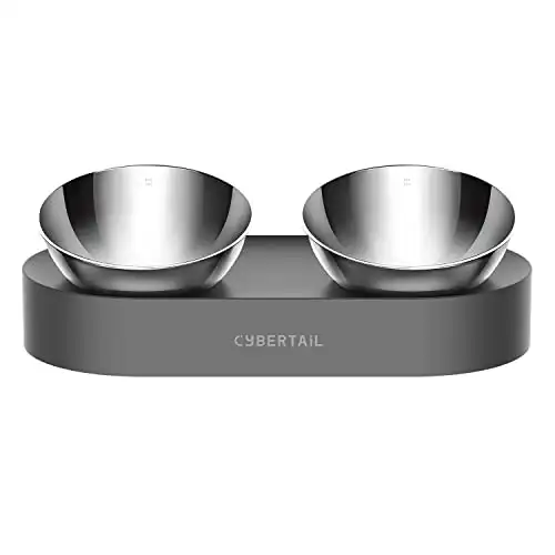 PETKIT CYBERTAIL Elevated Dog Cat Stainless Steel Bowls, 15° Tilted Raised Cat Food and Water Bowls, Stress Free Food Grade Material, Nonslip No Spill Pet Feeding Bowls