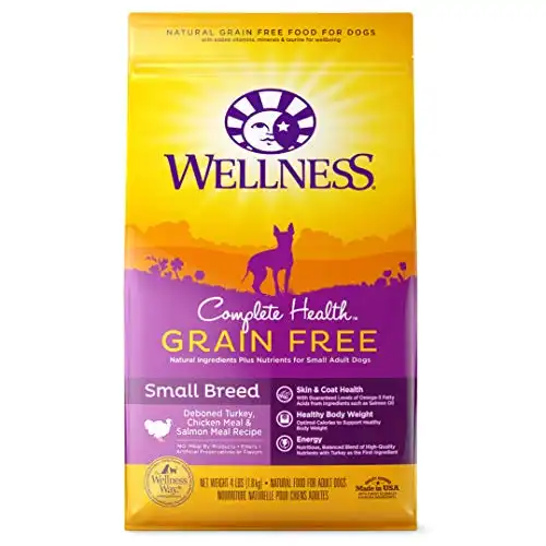 Wellness Natural Pet Food Complete Health Natural Grain Free Dry Small Breed Dog Food, Turkey, Chicken & Salmon, 4-Pound Bag