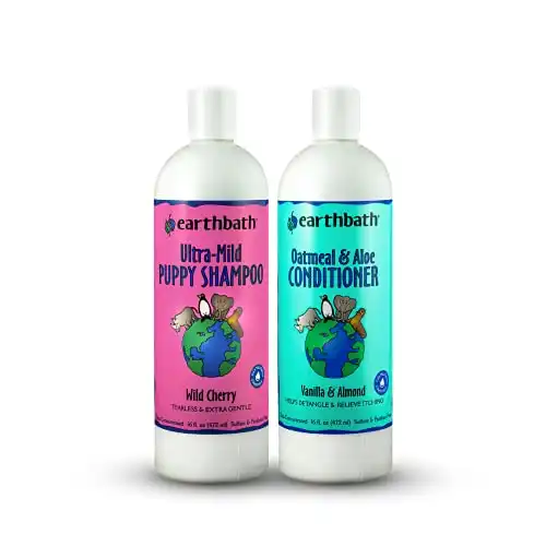 earthbath Ultra-Mild Puppy Shampoo and Oatmeal & Aloe Conditioner Grooming Bundle, 16 oz - Best Shampoo and Conditioner for Puppies - Made in USA