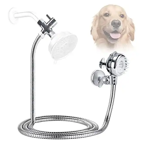 Sneatup Pet Shower Set with Soft Brush Showerhead Sprayer, 8.2ft Hose, Diverter for Bathroom Shower Arm