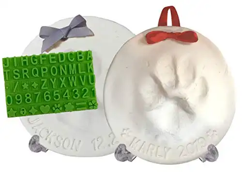 Ultimate Pawprint Keepsake Kit (Makes 2) - Paw Print Christmas Ornament w/ Bonus Personalization Tool & Display Stands! For Dogs, Cats & Pets. Non-toxic. Clay Air-Dries Soft, Light & Uncra...