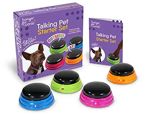 Hunger for Words Talking Pet Starter Set - 4 Piece Set Recordable Buttons for Dogs, Talking Dog Buttons, Teach Your Dog to Talk, Talking Pet, Dog Training Games