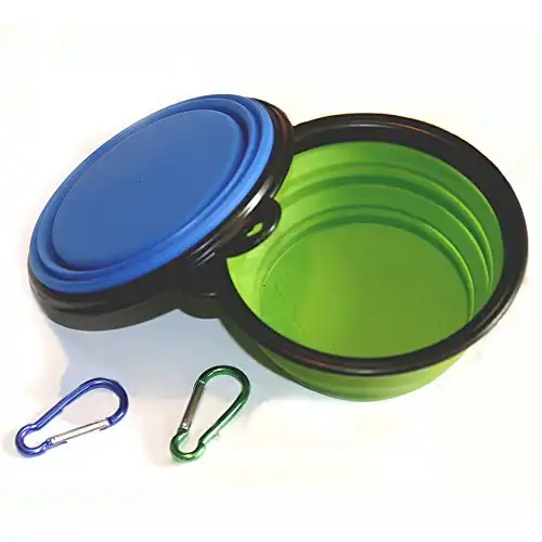 COMSUN 2-Pack Collapsible Dog Bowl, Foldable Expandable Cup Dish for Pet Cat Food Water Feeding Portable Travel Bowl Blue and Green