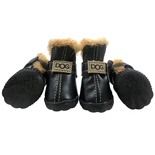 WINSOON Puppy Dog Shoes for Small Dogs Medium and Large Dogs，Dog Winter Boots，Pet Paw Protectors Covers, Snow Booties for Hiking Set of 4 (Size 5, Black)