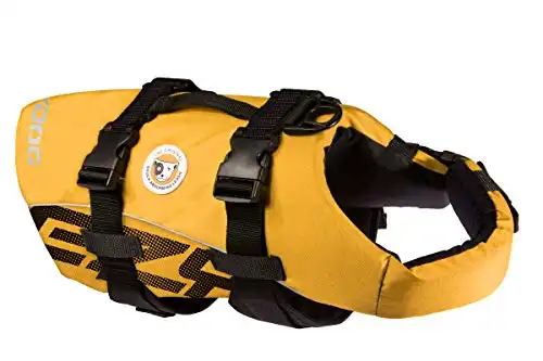 EzyDog Premium Doggy Flotation Device (DFD) - Adjustable Dog Life Jacket Preserver with Reflective Trim - Durable Grab Handle for Safety and Protection - 50% More Flotation Material (Large, Yellow)
