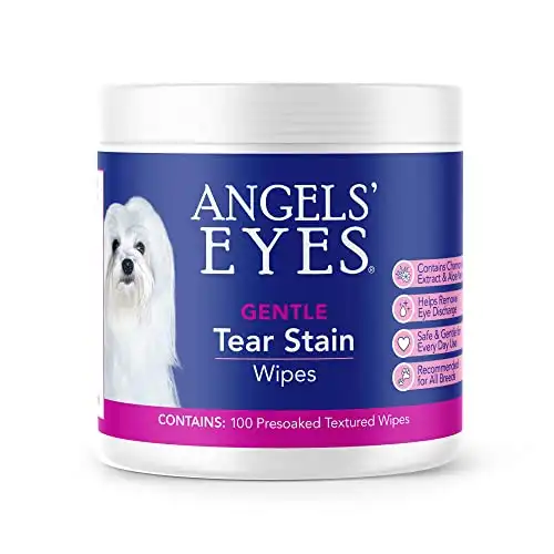 Angel's Eyes Gentle Tear Stain Wipes for Dogs and Cats - 100 Ct - Presoaked Textured (AEGTSW100)