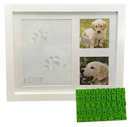 Ultimate Dog or Cat Pet Pawprint Keepsake Kit & Picture Frame - Premium Wooden Photo Frame, Clay Mold for Paw Print & Bonus Stencil. Makes a Personalized Gift for Pet Lovers and Memorials (Whi...