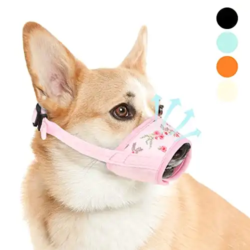 Dog Muzzle,Print Pet Muzzle for Small Medium Large Sized Dogs Anti Biting Barking Chewing,Air Mesh Breathable Drinkable Nylon Pattern Puppy Muzzle with Adjustable Loop Anti-Dropping -Pink Flower,XS