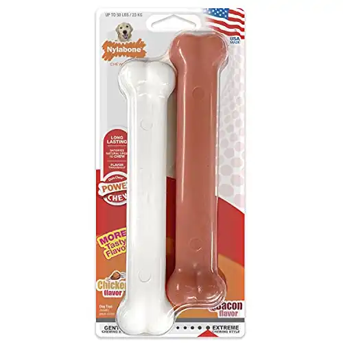 Nylabone Classic Twin Pack Power Chew Flavored Durable Dog Chew Toy Twin Pack Bacon & Chicken Large/Giant (2 Count)