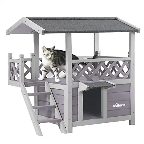 Aivituvin Feral Cat House Outdoor Indoor Kitty Houses with Escape Door for Cats Insulated, Weatherproof Roof