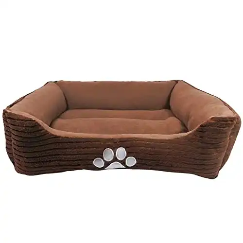 Long Rich HCT REC-005 Reversible Rectangle Pet Bed with Dog Paw Printing, Coffee, By Happycare Textiles, 25 by 21 inches