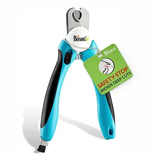 BOSHEL Dog Nail Clippers and Trimmer - with Safety Guard to Avoid Over-Cutting Nails & Free Nail File - Razor Sharp Blades - Sturdy Non Slip Handles - for Safe, Professional at Home Grooming