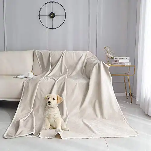 fuguitex Waterproof Dog Blanket Bed Cover Dog Crystal Velvet Fuzzy Cozy Plush Pet Blanket Throw Blanket for Couch Sofa（40" 60"，Cream+Beige）