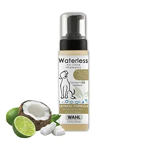 Wahl Pet Friendly Waterless No Rinse Shampoo for Animals Oatmeal & Coconut Lime Verbena for Cleaning, Conditioning, Detangling & Moisturizing Dogs, Cats & Horses 7.1 Oz - Model 820015A