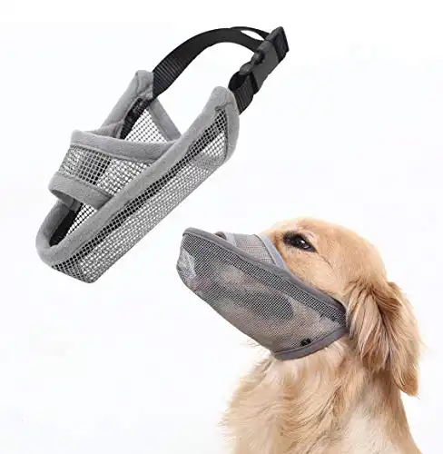 Nylon Dog Muzzle for Small Medium Large Dogs, Air Mesh Breathable and Drinkable Pet Muzzle for Anti-Biting Anti-Barking Licking (M, Grey)