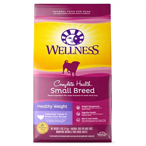 Wellness Natural Pet Food Complete Health Natural Dry Small Breed Healthy Weight Dog Food, Turkey & Rice, 4-Pound Bag