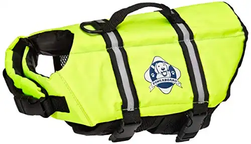 Paws Aboard Dog Life Jacket, Fashionable Dog Life Vest for Swimming and Boating - Neon Yellow