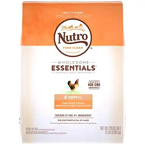 NUTRO WHOLESOME ESSENTIALS Natural Dry Dog Puppy Food Farm-Raised Chicken, Brown Rice & Sweet Potato Recipe, 15 lb. Bag