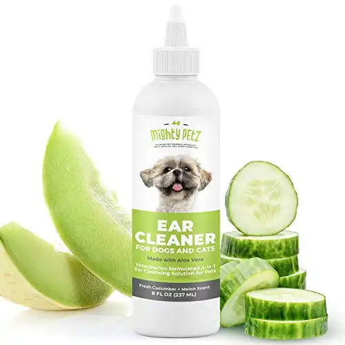 Mighty Petz Dog Ear Cleaner Solution – Pet Ear Wash to Support Infection Prone Ears and Remove Wax, Debris & Odor. Vet Formulated & Gentle Otic Cleaning Drops fror Dogs. Cucumber & Melon...