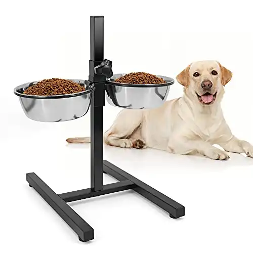 Elevated Double Stainless Steel Dog Bowls with Iron Stand Rack Adjustable Raised Height Dog Food and Water Feeder Pet Dining Table Pet Diner Dish Bowls for Dog Cat Puppy Rabbit Guinea Pig Chinchilla