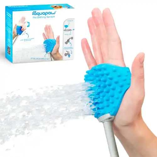 Aquapaw Dog Bath Brush - Sprayer and Scrubber Tool in One - Indoor/Outdoor Dog Bathing Supplies - Pet Grooming for Dogs or Cats with Long and Short Hair - Dog Wash with Hose and Shower Attachment