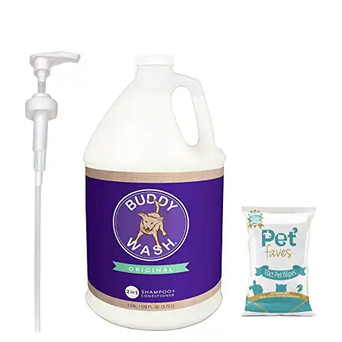 Buddy Wash Cloud Star Dog Shampoo & Conditioner Gallon for Dogs with Botanical Extracts and Aloe Vera with Dispenser Pump and 10ct Pet Wipes