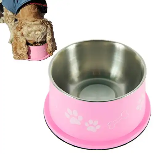 PETish Spaniel Bowl for Long Ear Dog - Ergonomic Personalized Custom Design Bowls, NO Tip Stainless Dish (Medium ( 17oz - 6.3 x 5.3 x 3.0inch ), Candy Pink)