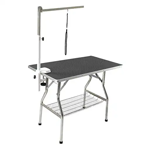 Flying Pig 38" Medium Size Heavy Duty Stainless Steel Frame Foldable Dog Pet Grooming Table (38x22", Black)