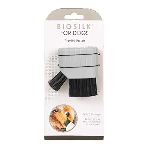 BioSilk for Dogs Facial Brush Silk Therapy Dog Brush for Delicate and Hard to Reach Areas on Dog Faces | Dog Grooming Brush with Detailer Bristles for Delicate Areas Detangles and Grooms