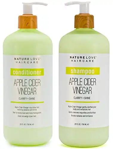Nature Love Apple Cider Vinegar Shampoo and Conditioner Duo | Clarify + Shine | Revitalize Hair and Scalp | Purifies Without Stripping | Paraben Free, Cruelty Free, Made in USA (25 oz each)