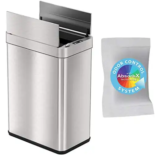 iTouchless 13 Gallon Wings-Open Sensor Trash Can with AbsorbX Odor Filter and Pet-Proof Lid, Stainless Steel, Automatic Touchless Garbage Prevents Dogs & Cats Getting in kitchen-waste-bins