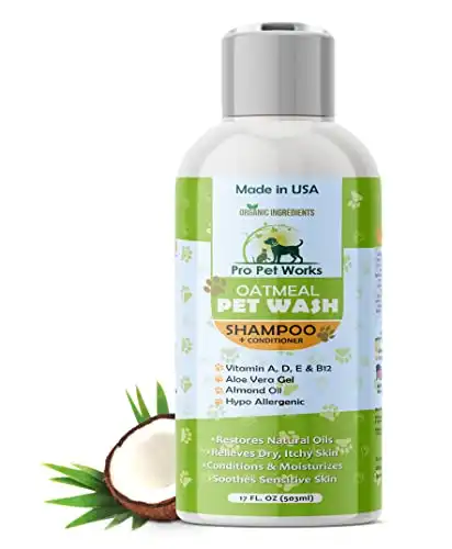 Pro Pet Works All Natural Soap Free 5 in 1 Oatmeal Dog Shampoo and Conditioner-Moisturizing Formula for Dandruff Allergies & Itchy Dry Sensitive Skin-Puppy Grooming for Smelly Dogs -17oz