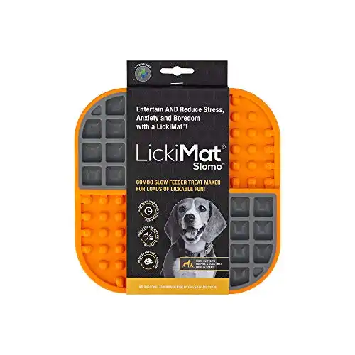 Lickimat Slomo, Dog Slow Feeders for Boredom and Anxiety Reduction; Perfect for Food, Treats, Yogurt, or Peanut Butter. Fun Alternative to a Slow Feed Dog Bowl, Orange