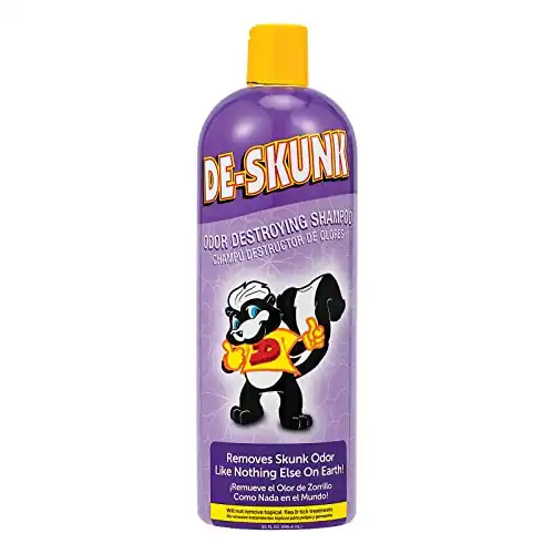 De-Skunk Odor Destroying Shampoo for Dogs, 32 oz. Formulated with Powerful De-Greasers, Skunk Odor Remover for Pets, Carpet, Furniture and More Removes Skunk Smell Fast, Clear, (FG00065)
